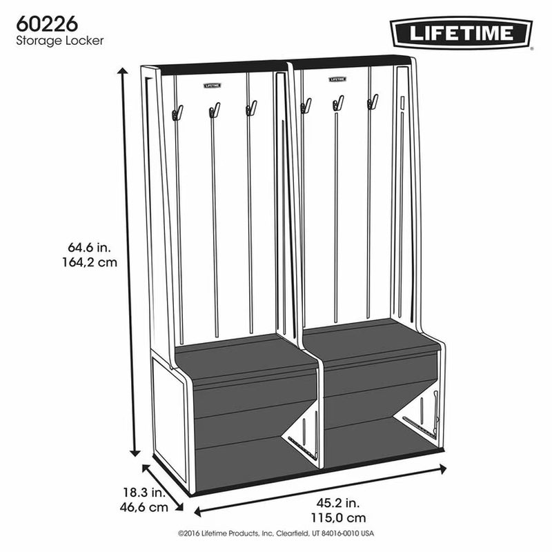 Double Storage Locker | 53.8L Bench Storage | 6 Metal Hooks | UV-Protected | Lifetime