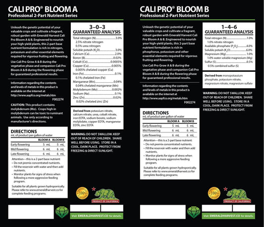 Emerald Harvest Cali Pro Bloom A+B 2-Part Base Nutrient | 0.95L | Flowering Stage Fertiliser