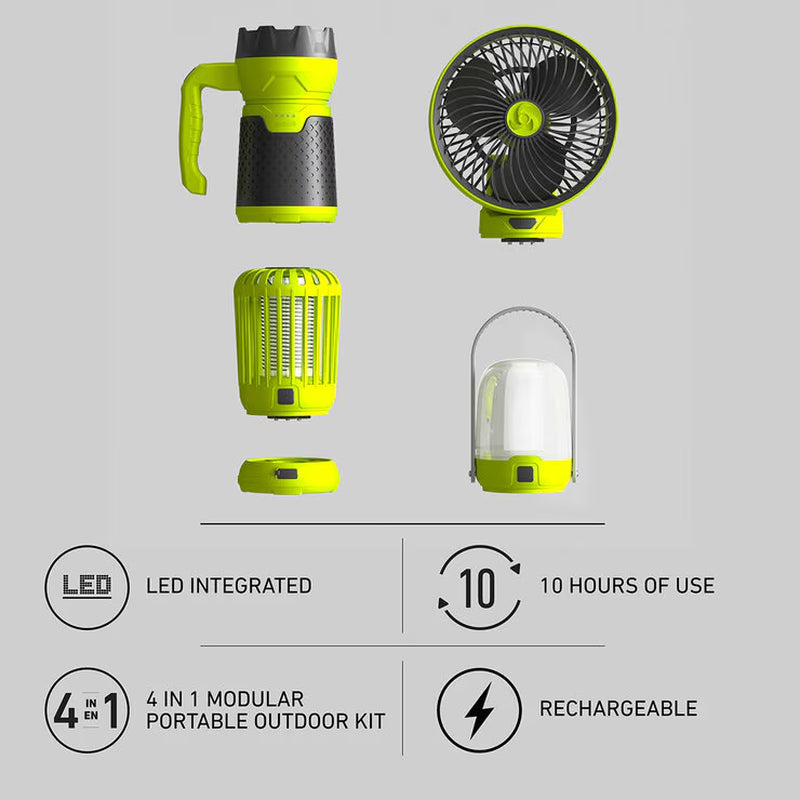 Artika Campa 4-in-1 Portable Outdoor Kit | Fan, Lantern, Torch & Bug Zapper | 10Hr Battery | USB-C