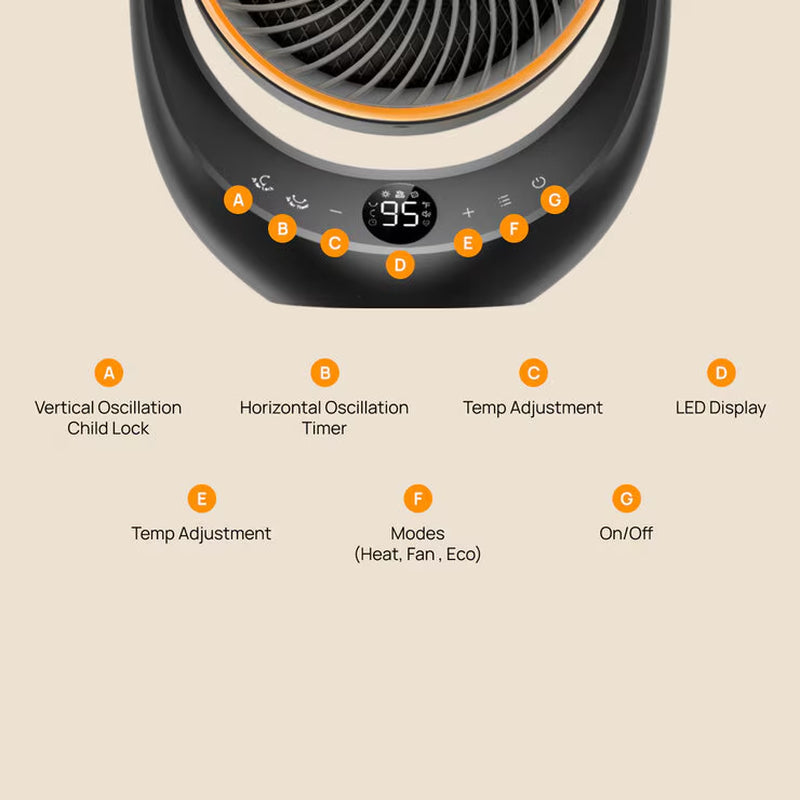 Whole Room Ceramic Heater & Fan | 2000W PTC | 3D Oscillation | 34dB Whisper-Quiet | DR-HSH015