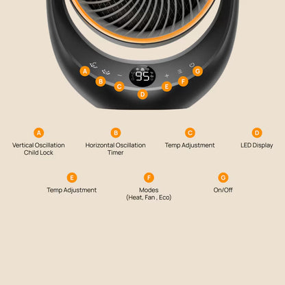 Whole Room Ceramic Heater & Fan | 2000W PTC | 3D Oscillation | 34dB Whisper-Quiet | DR-HSH015