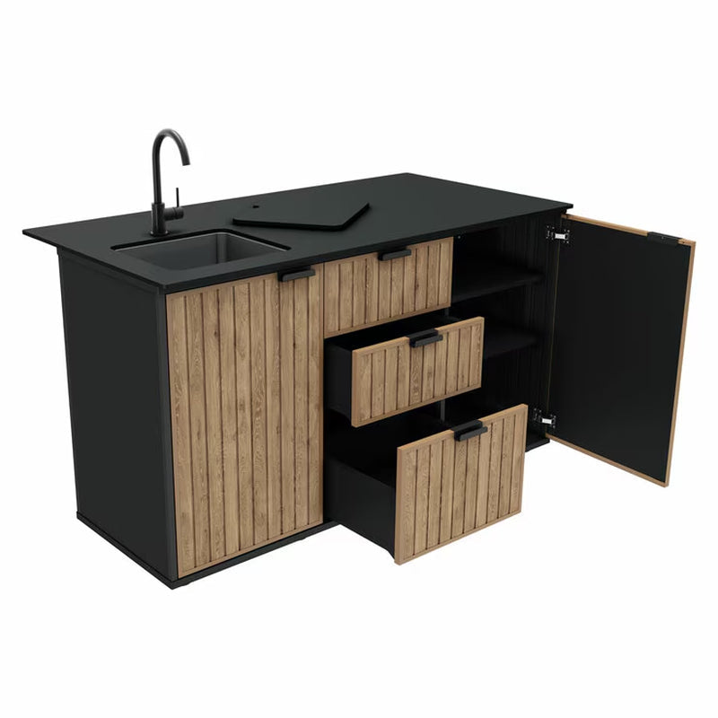 Keter Compact Outdoor Garden Kitchen | HPL Countertop | Sink | 3 Drawers | Fridge Space