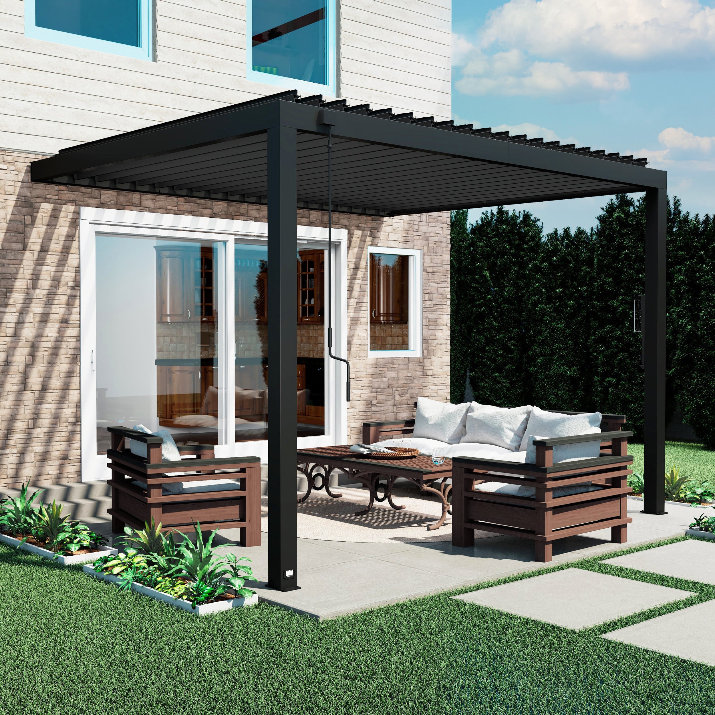 3.6m x 3.1m (12ft x 10ft) Evanston Wall Mounted Louvered Pergola