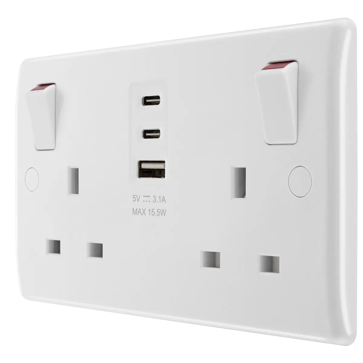 Masterplug Double 13A Switched Sockets with 15W USB a & 2X C Charger Ports, Pack