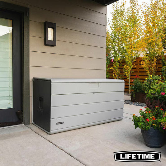 Lifetime Deck Box with Divider | 984 Litre | UV Protected | Lockable | Wood Grain