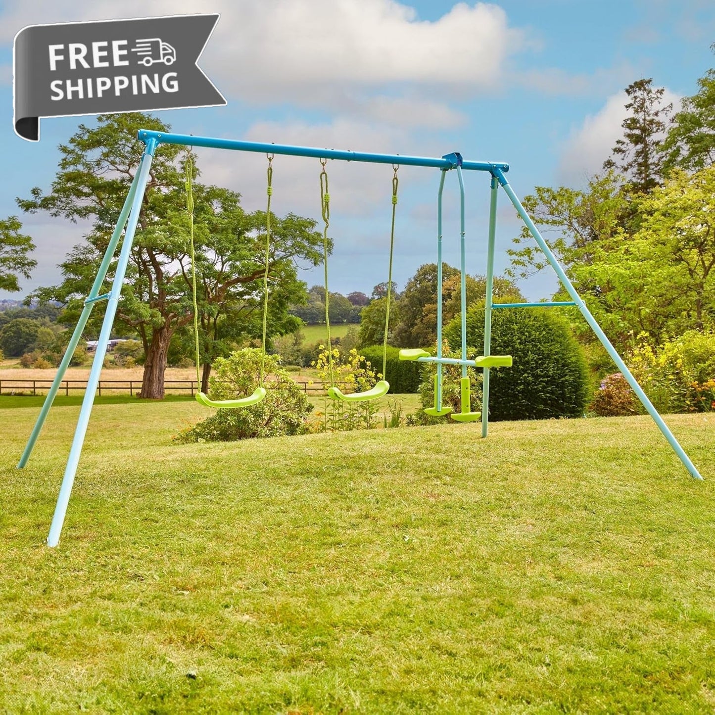 TP Triple Metal Swing Set with Glider Swing Seat