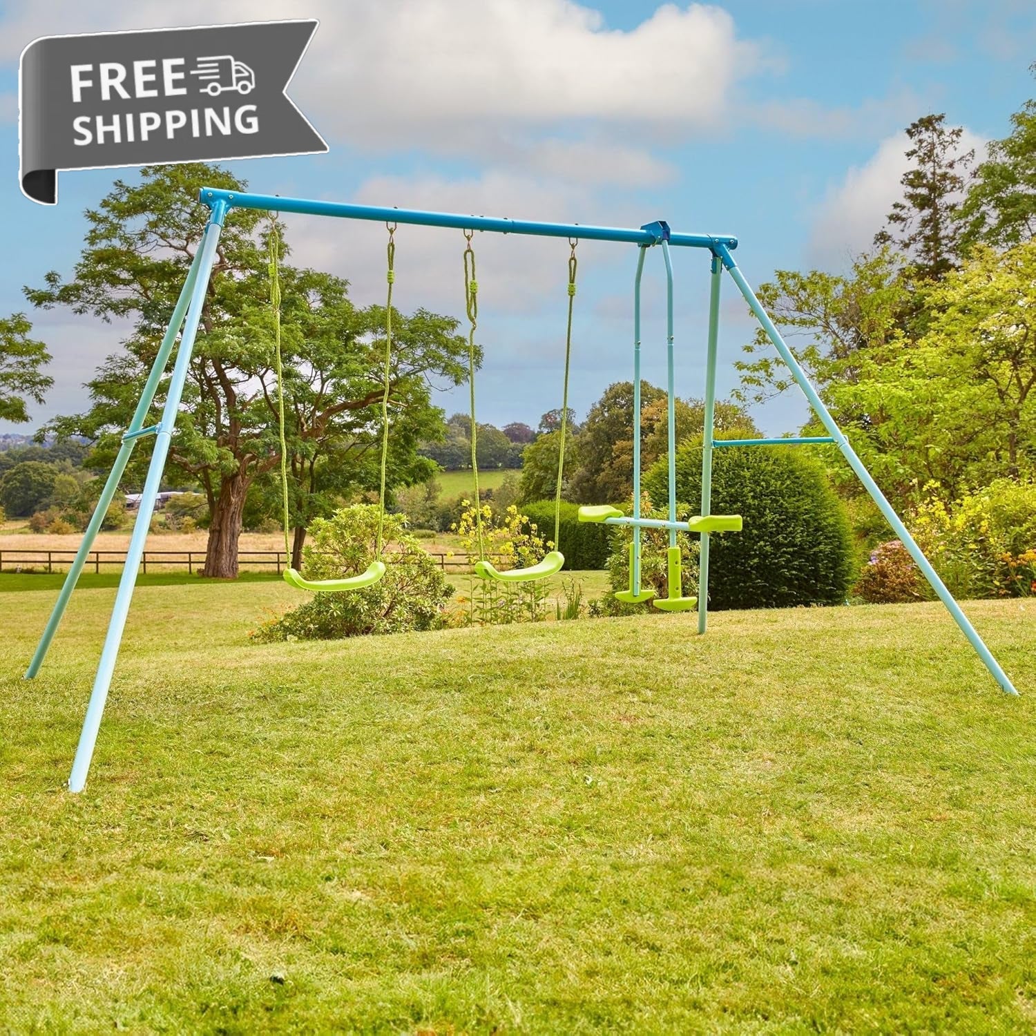 TP Triple Metal Swing Set with Glider Swing Seat