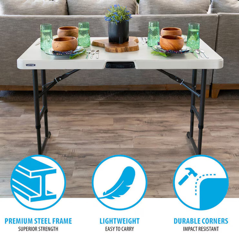 Lifetime 4ft Adjustable Height Folding Table | 122cm | 3 Height Settings | Indoor & Outdoor