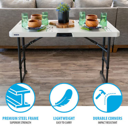 Lifetime 4ft Adjustable Height Folding Table | 122cm | 3 Height Settings | Indoor & Outdoor