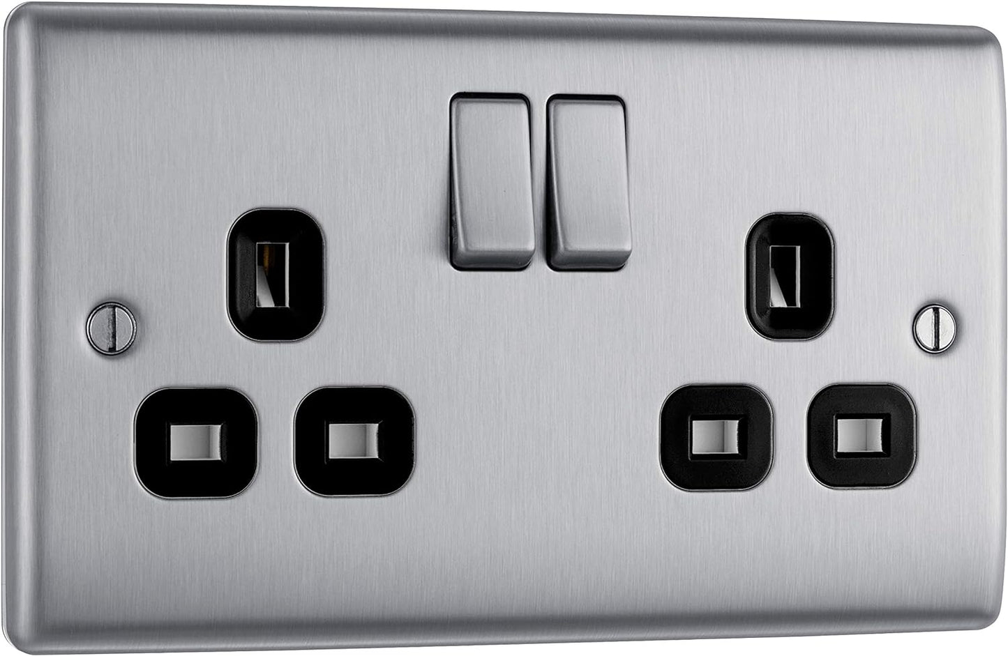 BG Nexus NBS22B Brushed Steel Satin Chrome Double Socket 2 Gang Twin 13A