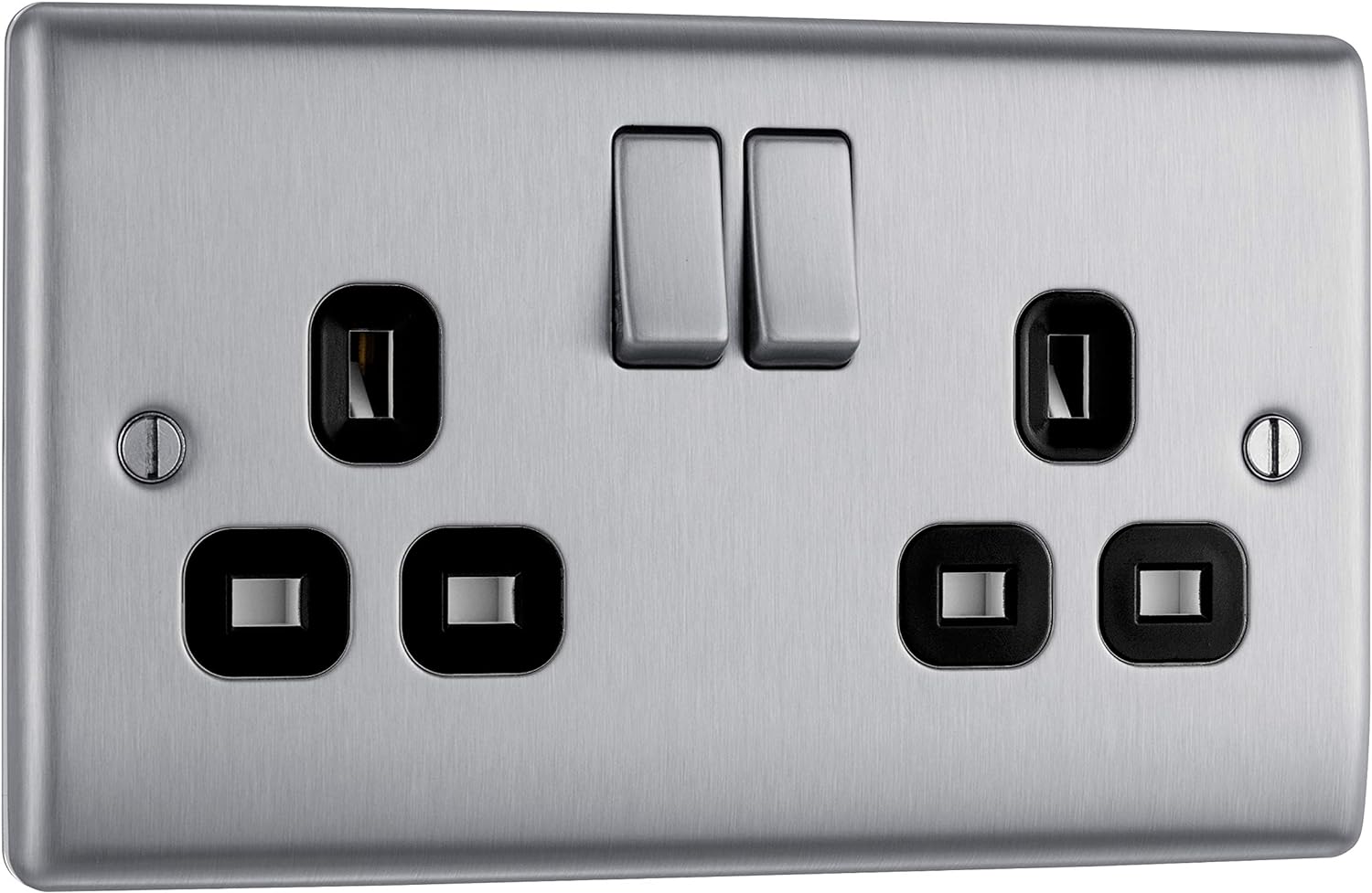 BG Nexus NBS22B Brushed Steel Satin Chrome Double Socket 2 Gang Twin 13A