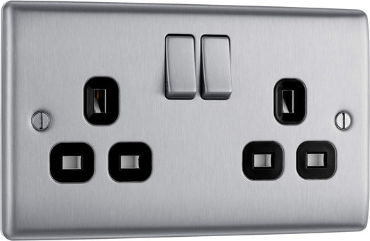BG Nexus NBS22B Brushed Steel Satin Chrome Double Socket 2 Gang Twin 13A