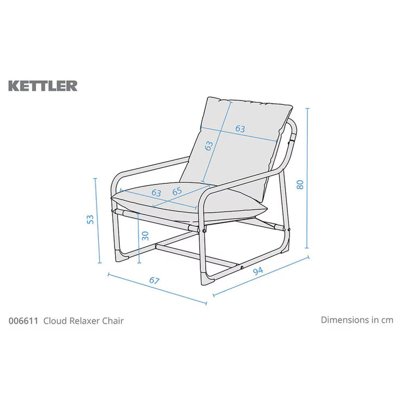 Kettler Cloud Relaxer Chair | RainSafe Cushion | Steel Frame | H80cm | Outdoor Garden Chair