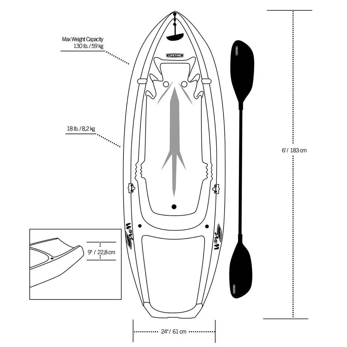 Lifetime Wave 6Ft (180 Cm) Sit on Youth Kayak + Paddle