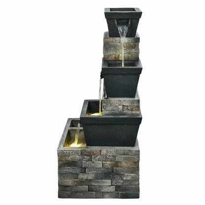 34.5" (86Cm) Brick Tiered Outdoor Fountain with Leds