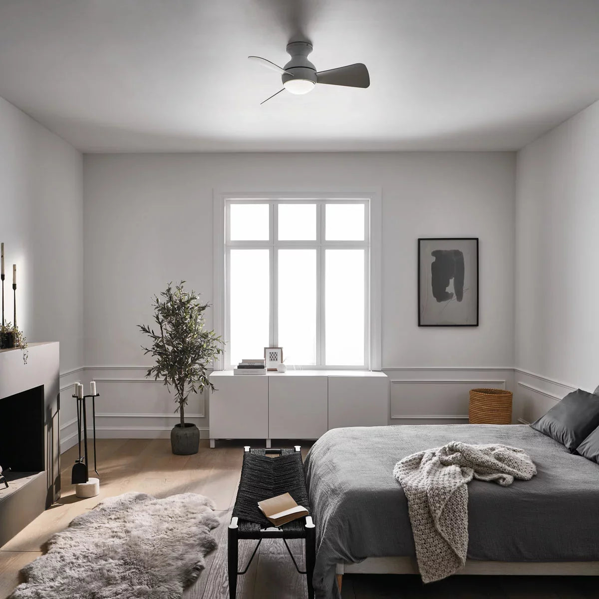 Kichler Sola 86cm Ceiling Fan | 3-Blade | AC Motor | Dimmable LED | Remote Control | Nickel & White