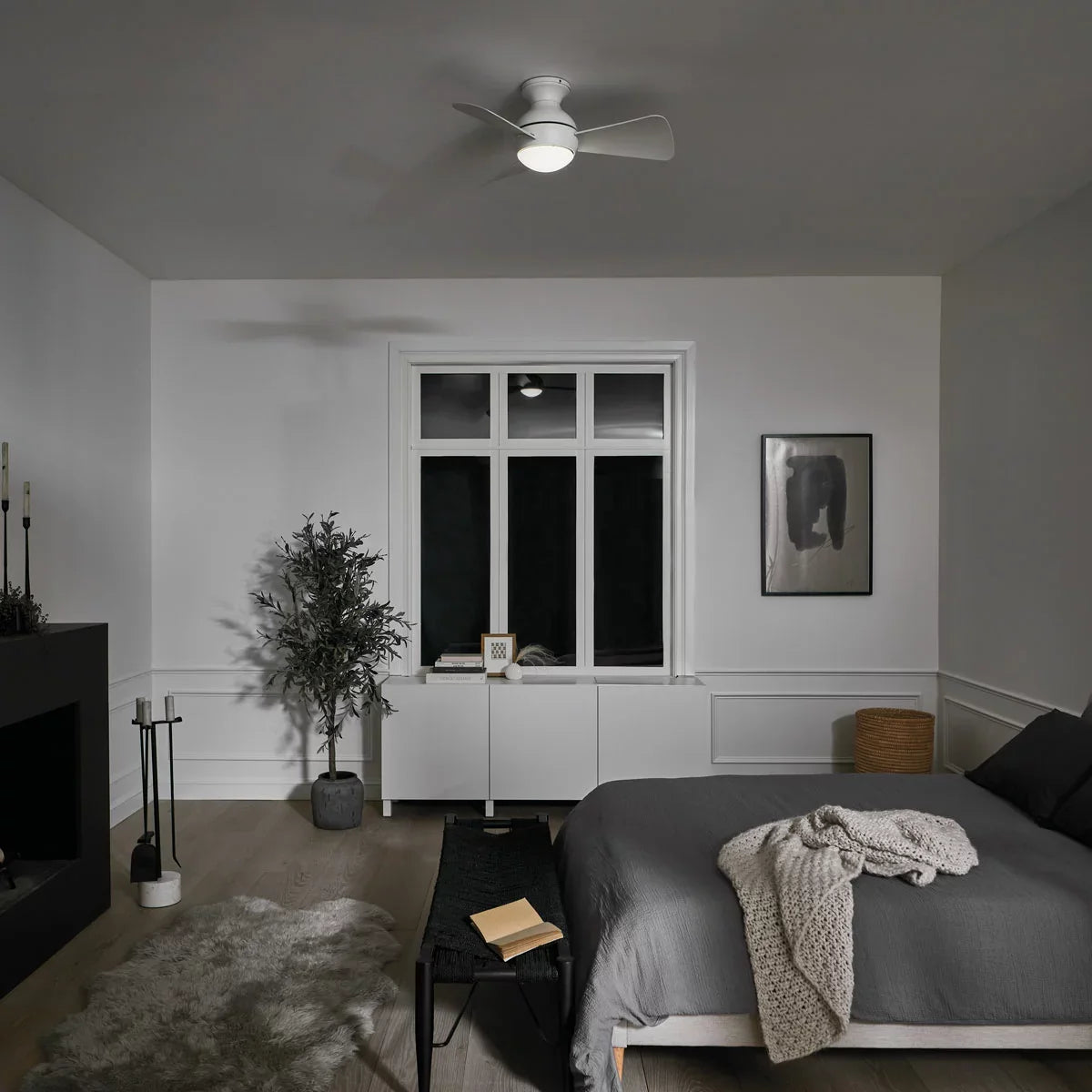 Kichler Sola 86cm Ceiling Fan | 3-Blade | AC Motor | Dimmable LED | Remote Control | Nickel & White