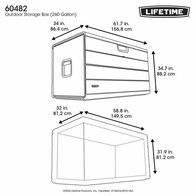 Lifetime Deck Box with Divider | 984 Litre | UV Protected | Lockable | Wood Grain