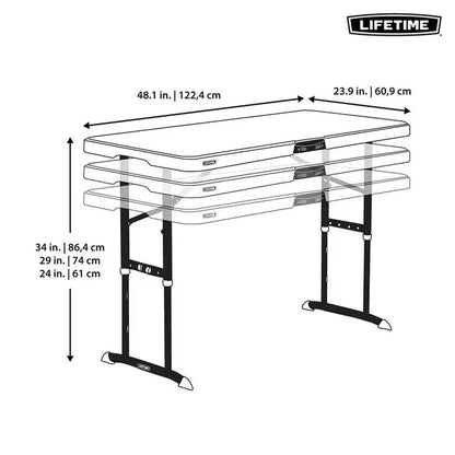 Lifetime 4ft Adjustable Height Folding Table | 122cm | 3 Height Settings | Indoor & Outdoor