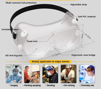 Manissa Sealed Safety Goggles | Anti-Fog | Pack of 10 | CE EN 166 Certified