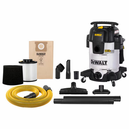 DEWALT 45L Quiet Wet & Dry Vacuum | 750W | 65dB | 2.1m Hose | Stainless Steel