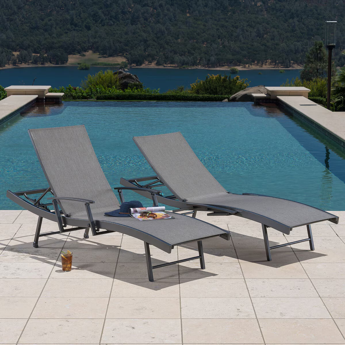 Sunvilla Sling Wave Sun Lounger with Folding Arms - Set of 2