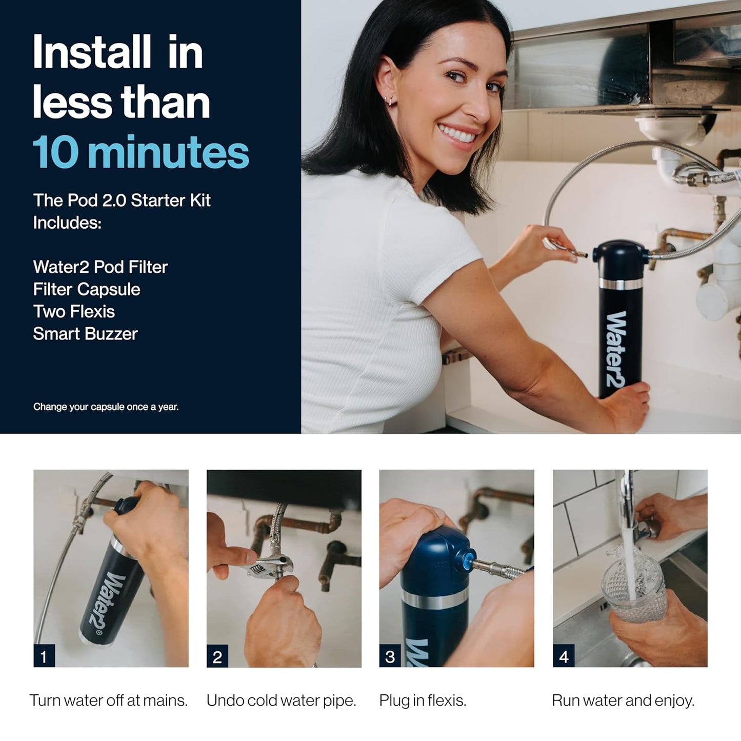 Water2 Pod 2.0 Starter Kit Under Sink Filter System