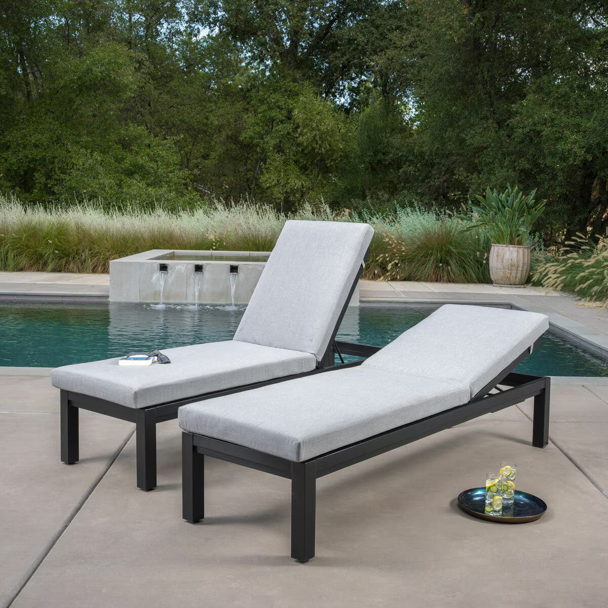 SunVilla Cinder Cushioned Chaise Lounger Set of 2 | Adjustable Reclining | Rust-Resistant Aluminium | Outdoor Patio