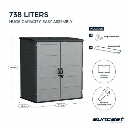 Suncast Extra Large Vertical Storage Shed | 3,000 Litre | UV-Protected Resin | Padlockable | H197 x W179 x D112cm