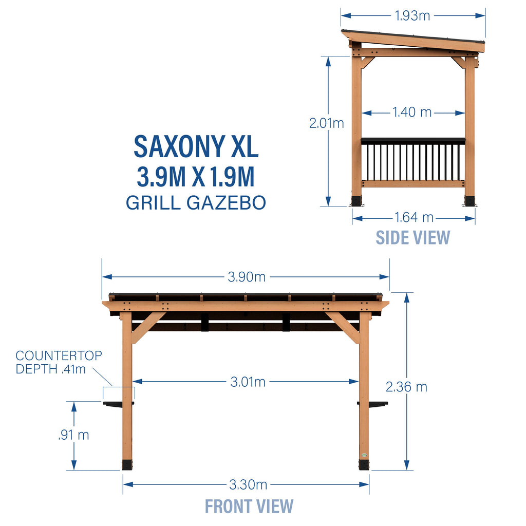 3.9m x 1.9m (13ft x 6ft) Saxony XL Grill/BBQ Gazebo