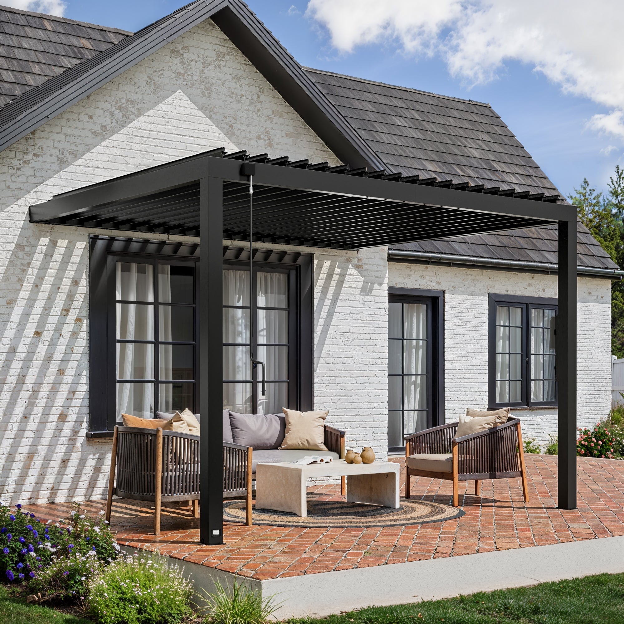 3.6m x 3.1m (12ft x 10ft) Evanston Wall Mounted Louvered Pergola