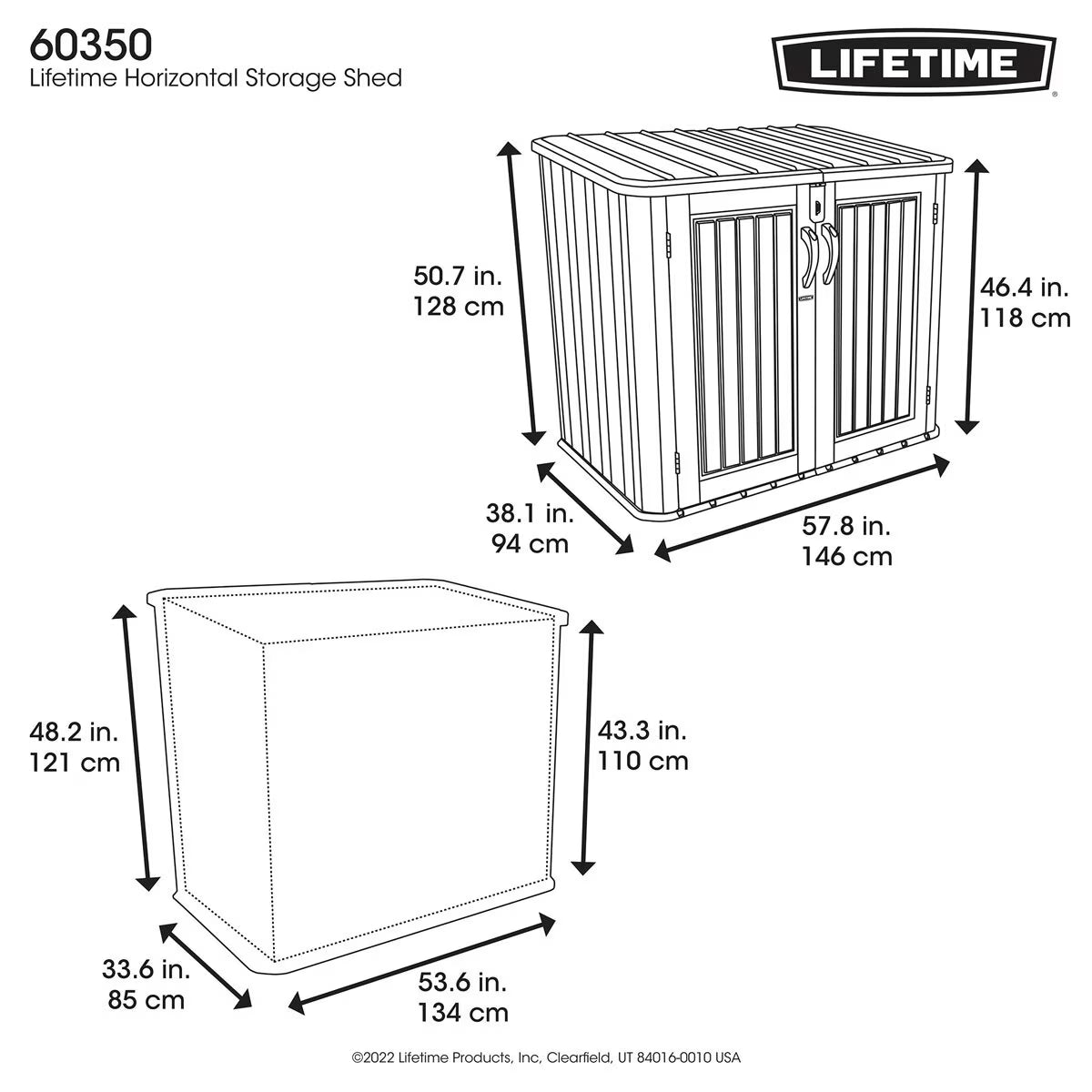 Lifetime 5Ft X 3Ft (1.5 X 0.9M) Horizontal Wood Look 1,300 Litre Storage Shed - Model 60350