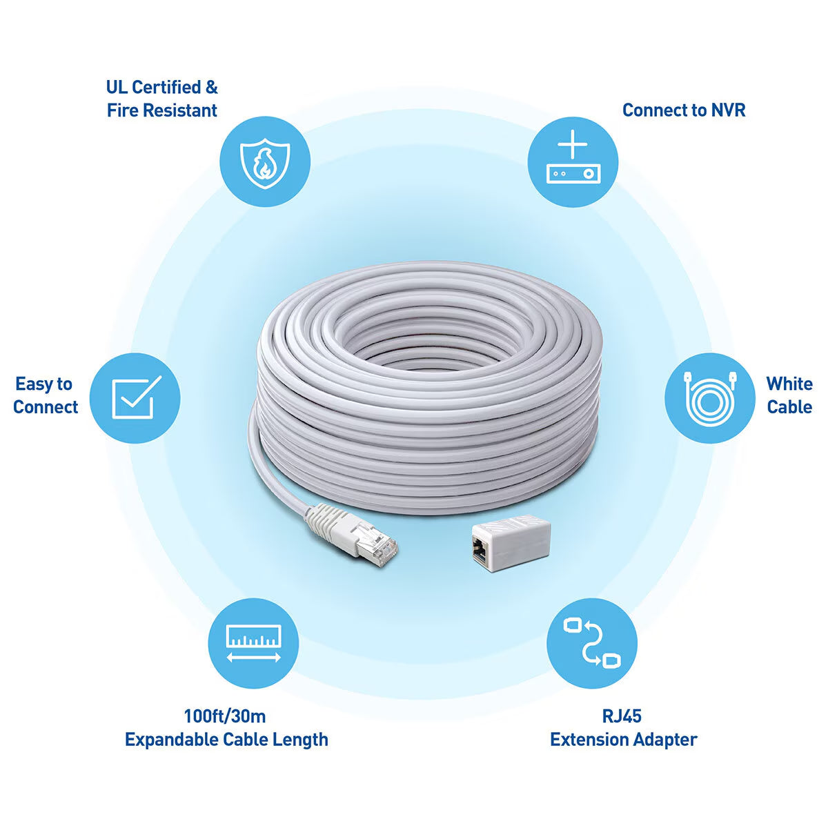 Swann 30M/100Ft Network Extension Cable, SWNHD-30MCAT5E-GL