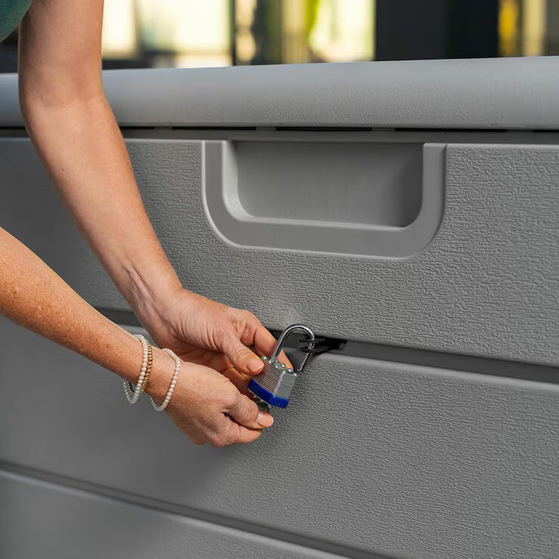 Lifetime Deck Box with Divider | 984 Litre | UV Protected | Lockable | Wood Grain