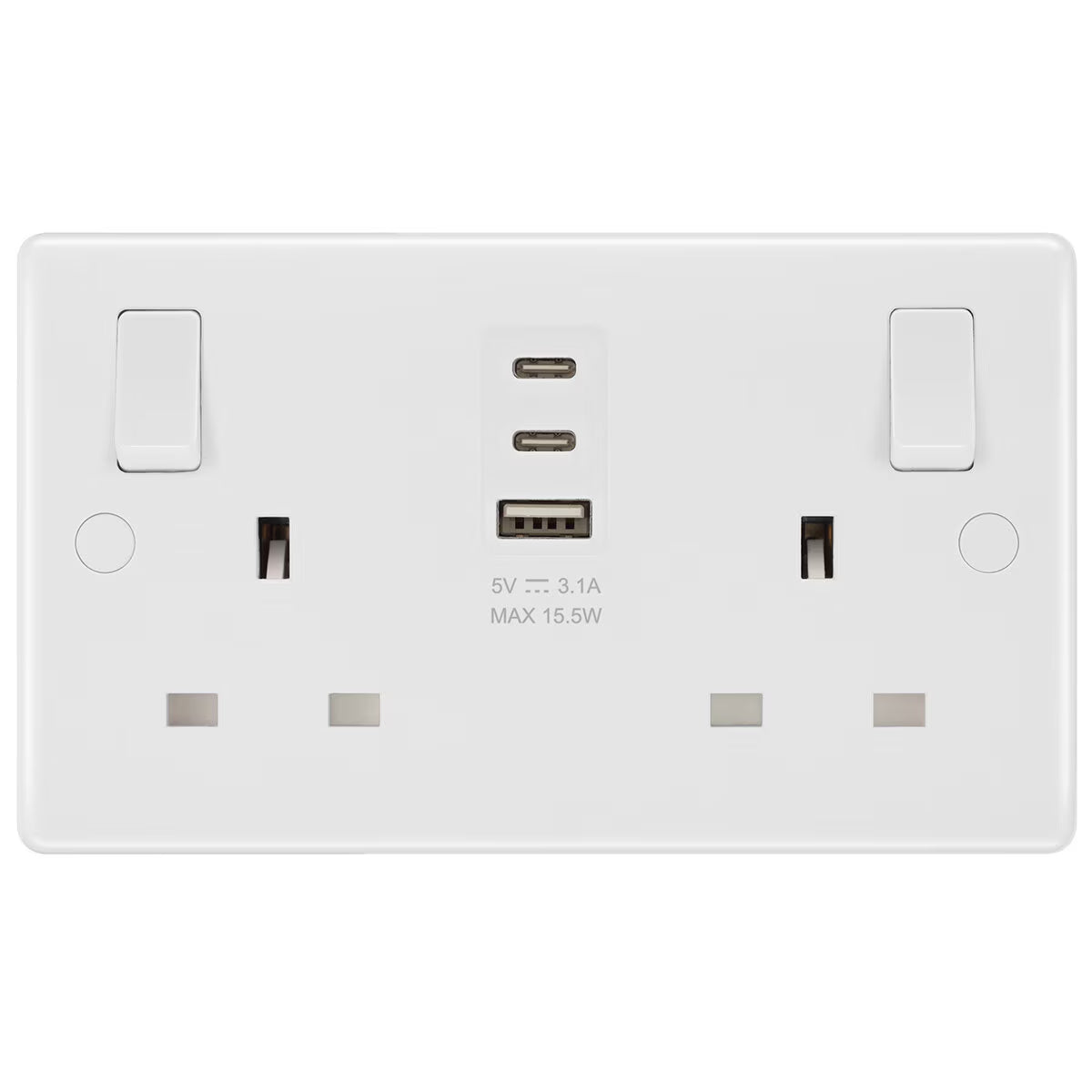 Masterplug Double 13A Switched Sockets with 15W USB a & 2X C Charger Ports, Pack