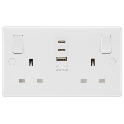 Masterplug Double 13A Switched Sockets with 15W USB a & 2X C Charger Ports, Pack