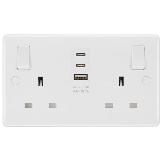 Masterplug Double 13A Switched Sockets with 15W USB a & 2X C Charger Ports, Pack
