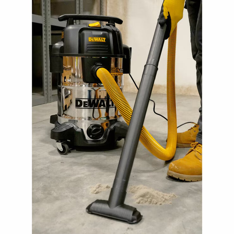 DEWALT 45L Quiet Wet & Dry Vacuum | 750W | 65dB | 2.1m Hose | Stainless Steel