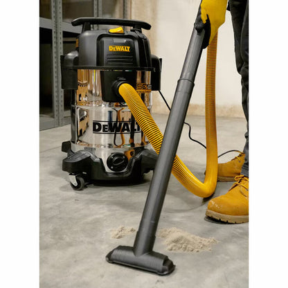 DEWALT 45L Quiet Wet & Dry Vacuum | 750W | 65dB | 2.1m Hose | Stainless Steel