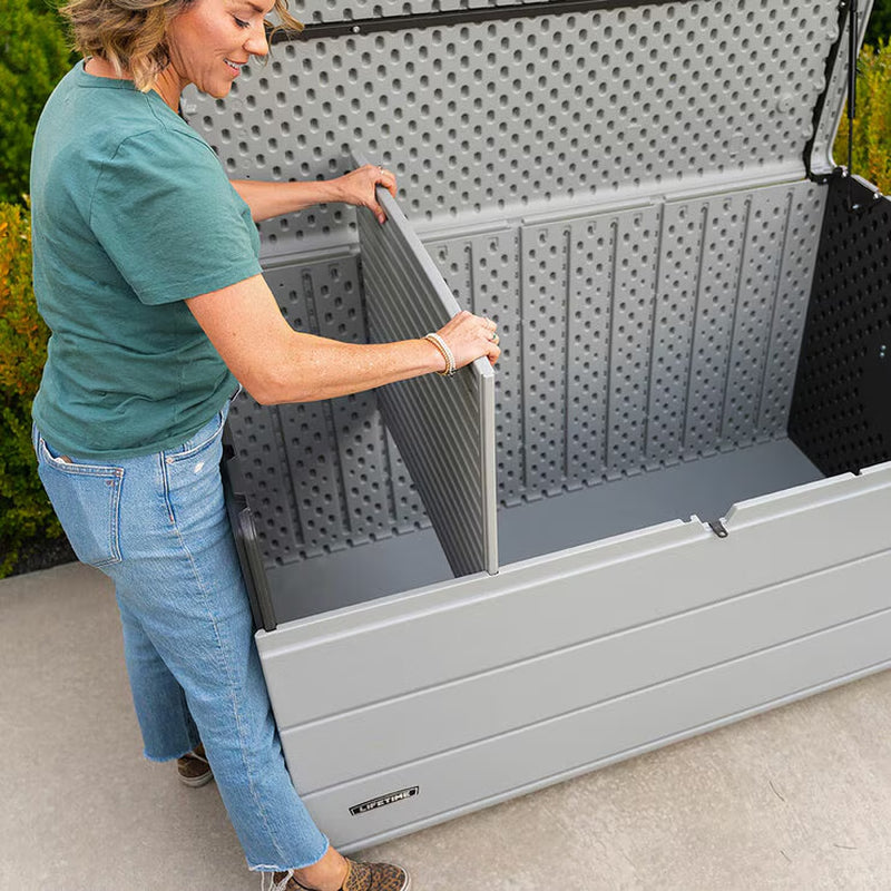 Lifetime Deck Box with Divider | 984 Litre | UV Protected | Lockable | Wood Grain