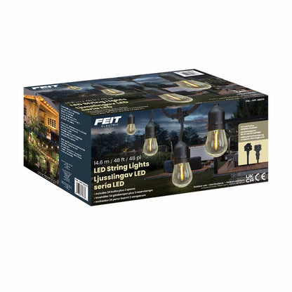 Feit Electric LED Outdoor String Lights | 14.6m | 24 Sockets | IP44 | S14 Filament Bulbs | Indoor & Outdoor
