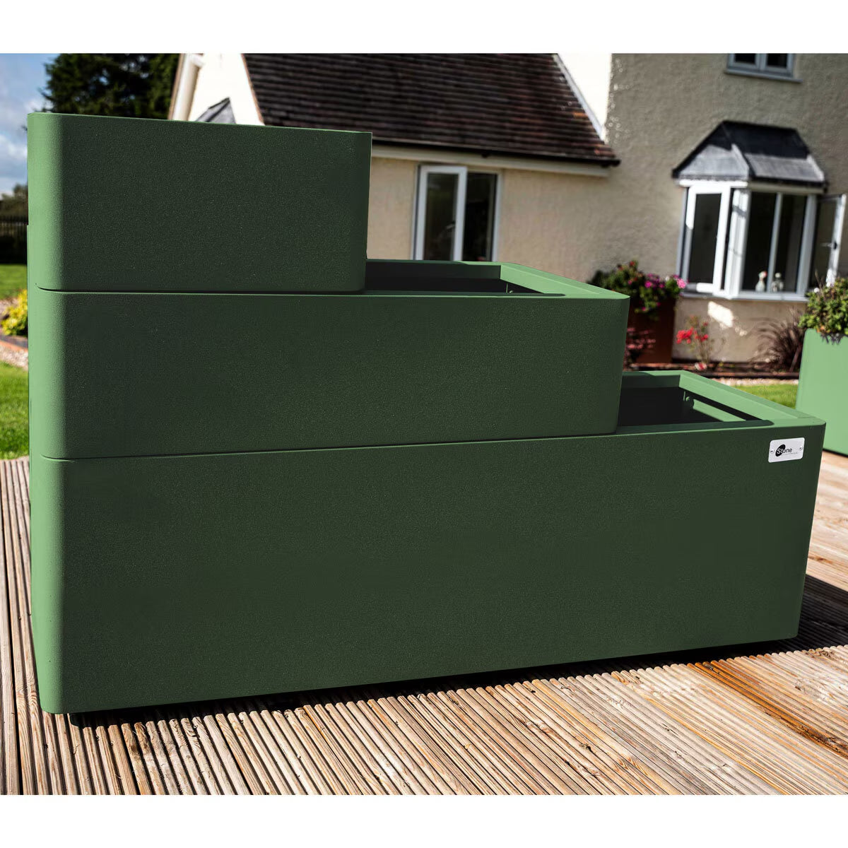 Stone Garden Hanbury 3-Tier Stackable Steel Planter Set in Green or Grey