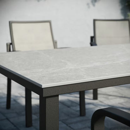 Agio Maxwell 7-Piece Sling Dining Set + Cover | Sintered Stone Table | Phifertex Sling Chairs | Rust-Resistant Aluminium