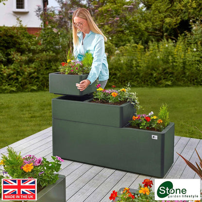 Stone Garden Hanbury 3-Tier Stackable Steel Planter Set in Green or Grey