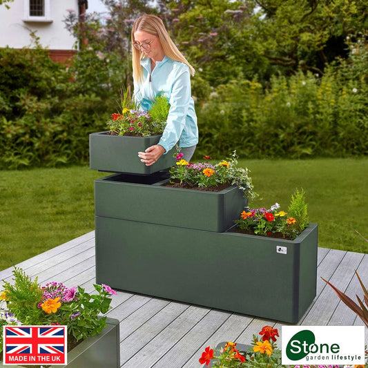 Stone Garden Hanbury 3-Tier Stackable Steel Planter Set in Green or Grey