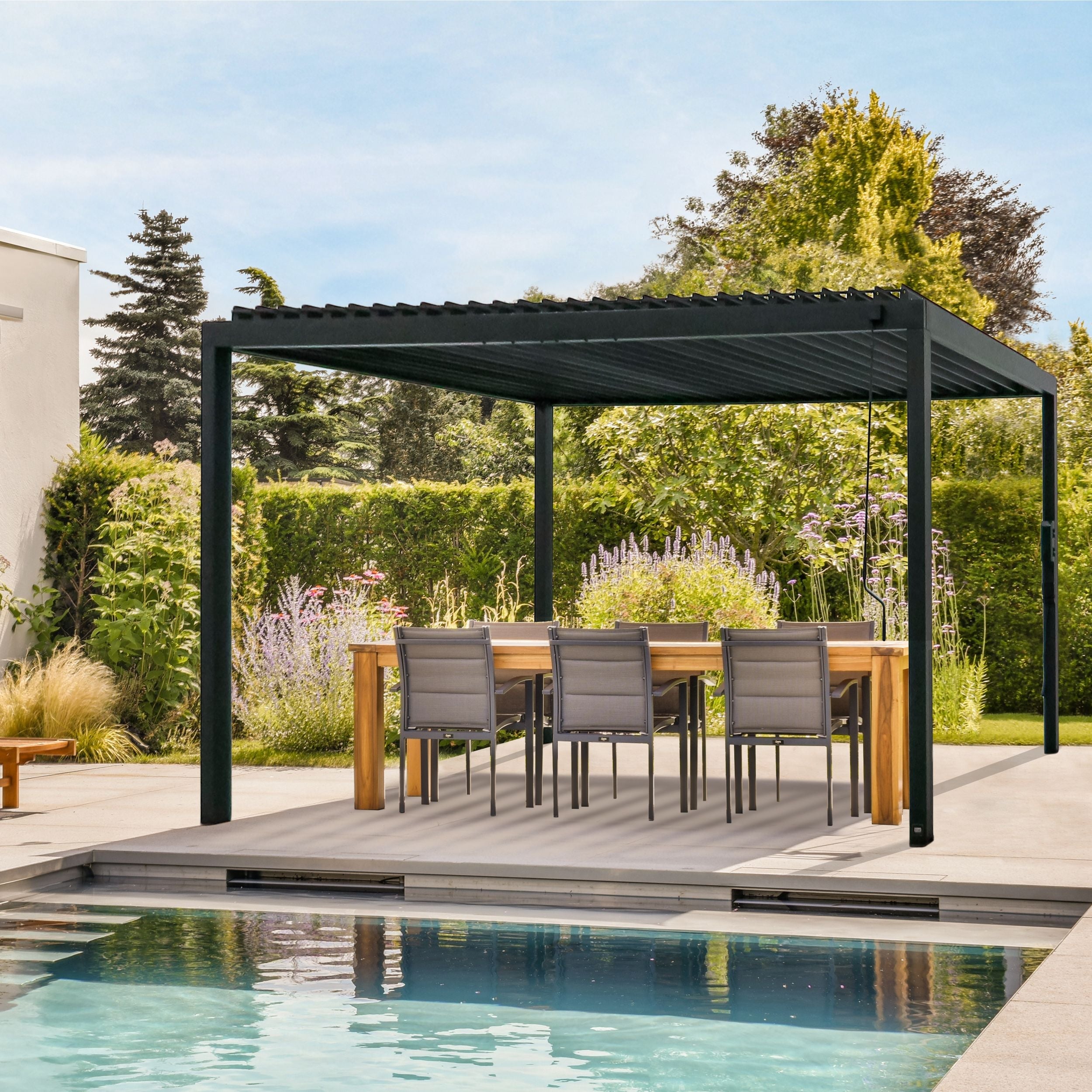 4.9m x 3.0m (16ft x 10ft) Sarasota Steel Louvered Pergola