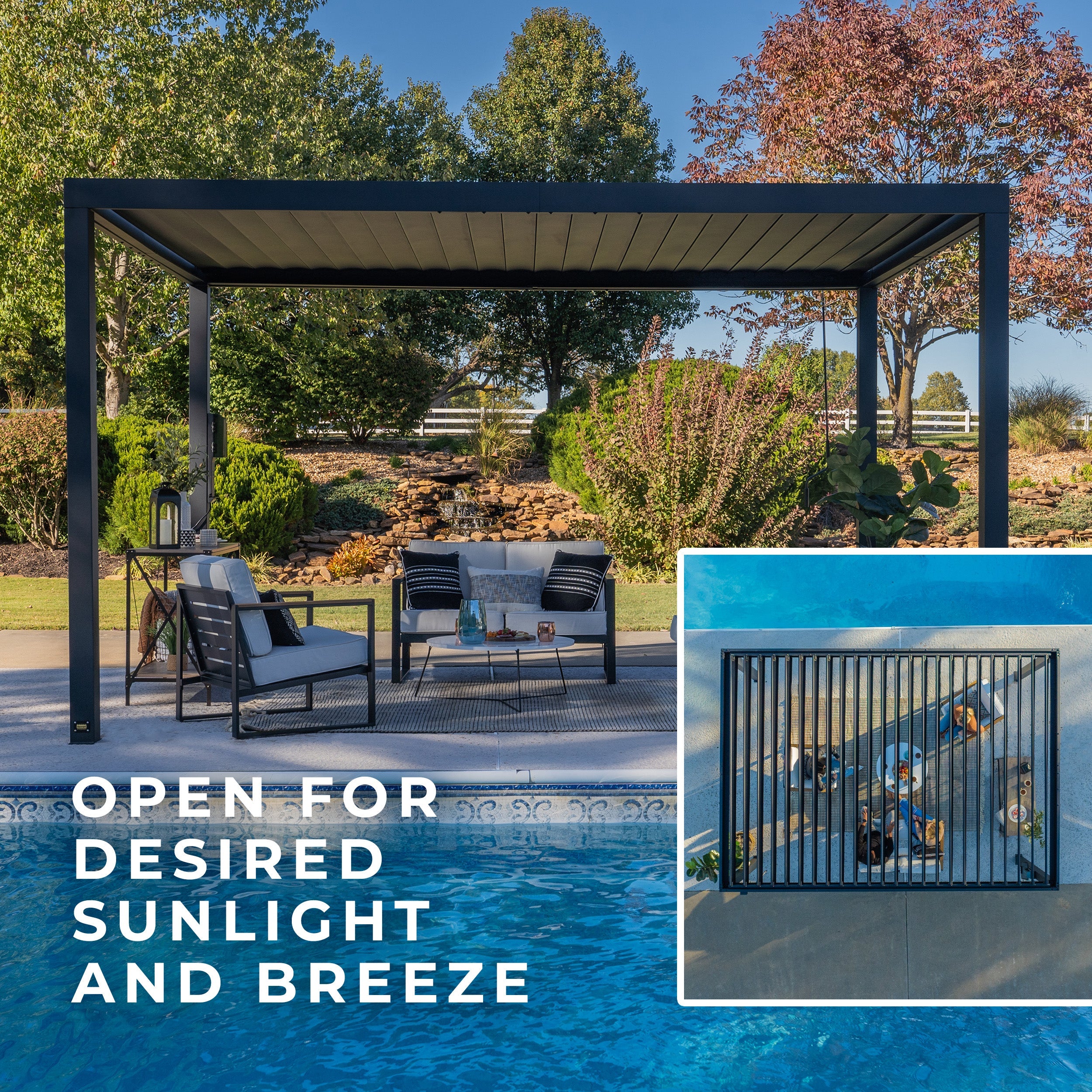 4.9m x 3.0m (16ft x 10ft) Sarasota Steel Louvered Pergola